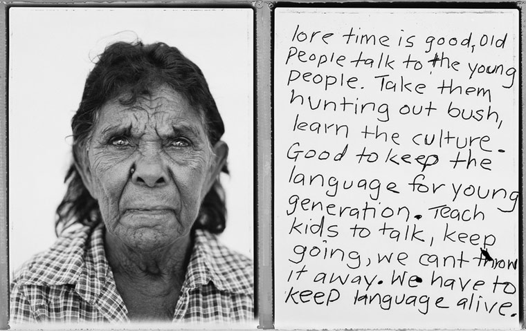 lore time is good, old people talk to the young people. Take them hunting out bush, learn the culture. Good to keep the language for young generation. Teach kids to talk, keep going, we cant throw it away. We have to keep language alive.