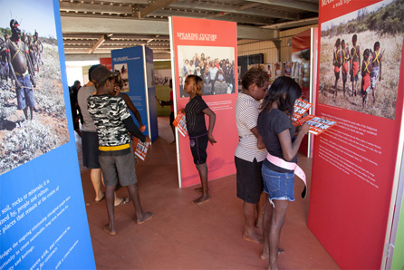 Students explore the exhibition at Strelley Community School